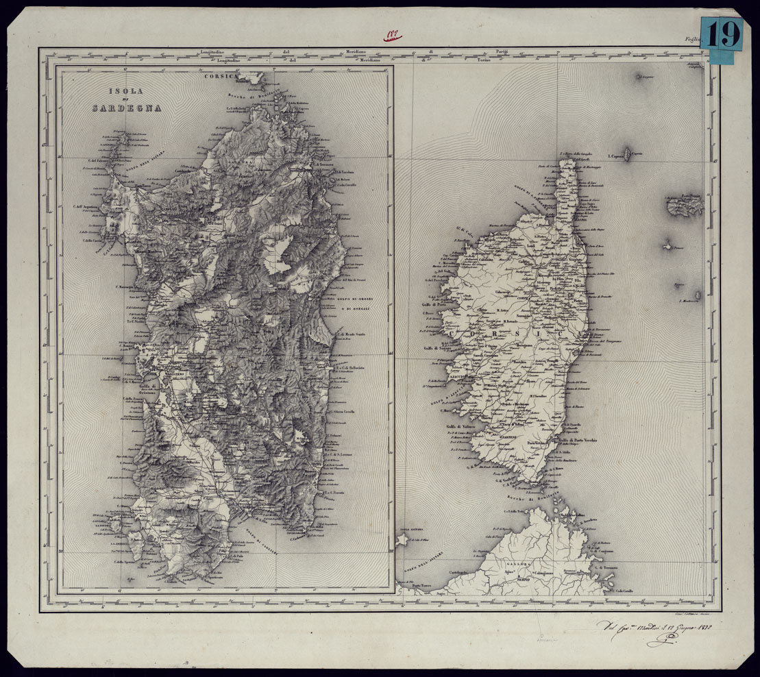 (N:23061) CARTA COROGRAFICA DELL'ITALIA SUPERIORE E CENTRALE ALLA SCALA DI 1:600.000 ISOLA di SARDEGNA - FOGLIO 5 (recto) (CA000694) Carte e stampe antiche: riproduzione a colori su carta (formato A1)