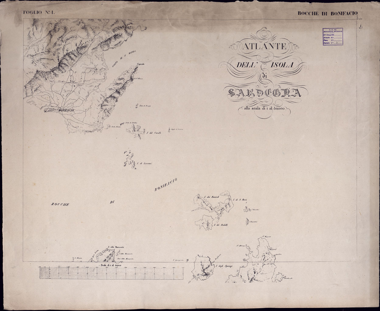 (N:23066) ATLANTE DELL'ISOLA DI SARDEGNA - FOGLIO I BOCCHE DI BONIFACIO. (CA000703) Carte e stampe antiche: riproduzione a colori su carta (formato A1)