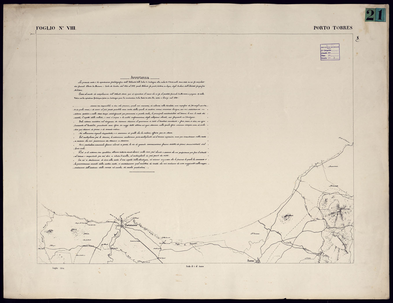 (N:23070) ATLANTE DELL'ISOLA DI SARDEGNA - FOGLIO VIII PORTO TORRES. (CA000708) Carte e stampe antiche: riproduzione a colori su carta (formato A1)