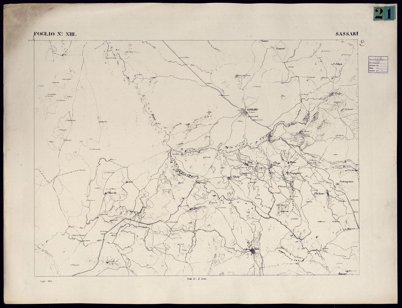 (N:23075) ATLANTE DELL'ISOLA DI SARDEGNA - FOGLIO XIII SASSARI. (CA000713) Carte e stampe antiche: riproduzione a colori su carta (formato A1)