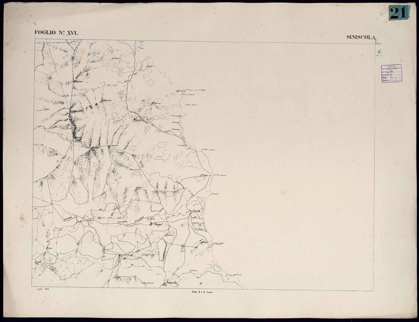 (N:23078) ATLANTE DELL'ISOLA DI SARDEGNA - FOGLIO XVI SINISCOLA. (CA000716) Carte e stampe antiche: riproduzione a colori su carta (formato A1)