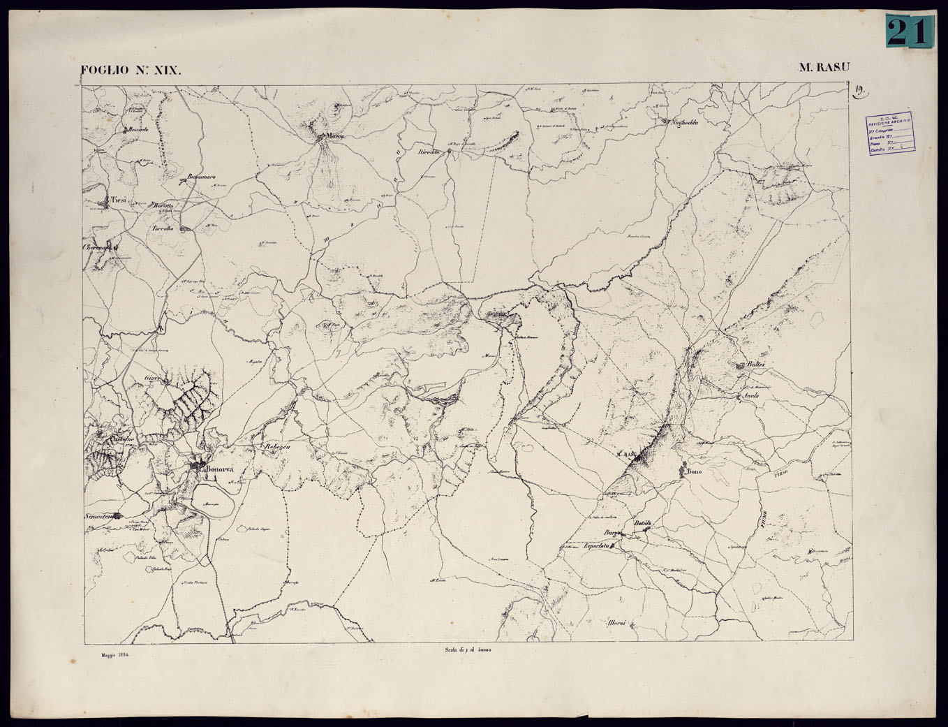 (N:23080) ATLANTE DELL'ISOLA DI SARDEGNA - FOGLIO XIX MONTU RASU. (CA000718) Carte e stampe antiche: riproduzione a colori su carta (formato A1)