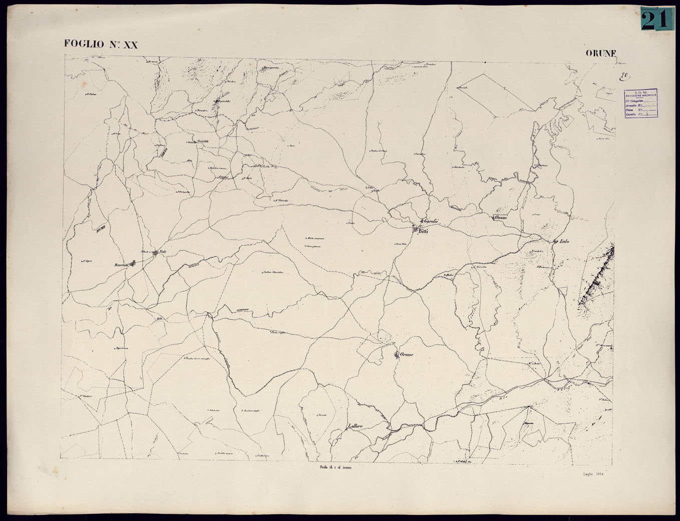 (N:23081) ATLANTE DELL'ISOLA DI SARDEGNA - FOGLIO XX ORUNE. (CA000719) Carte e stampe antiche: riproduzione a colori su carta (formato A1)