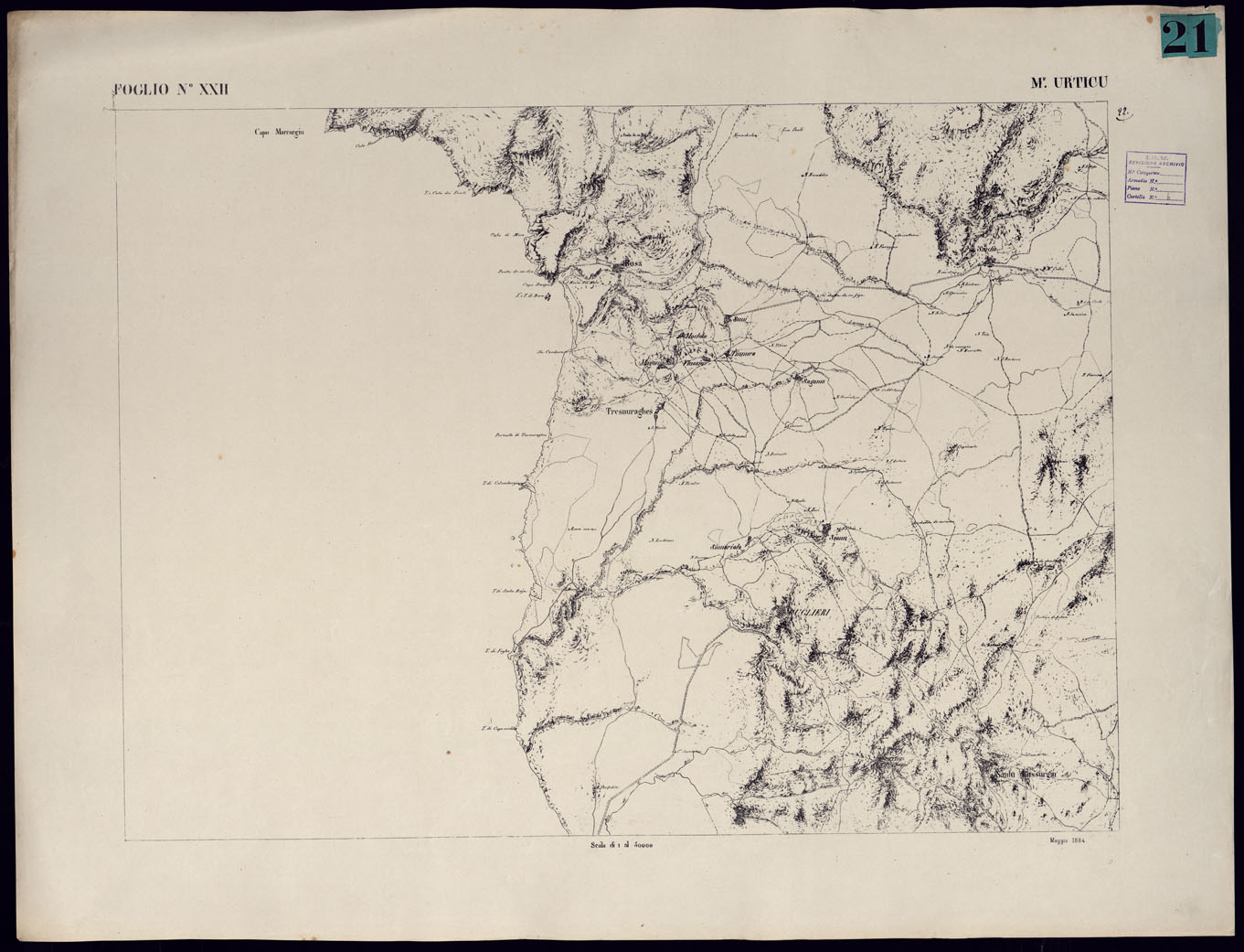 (N:23083) ATLANTE DELL'ISOLA DI SARDEGNA - FOGLIO XXII MONTE URTICU. (CA000721) Carte e stampe antiche: riproduzione a colori su carta (formato A1)