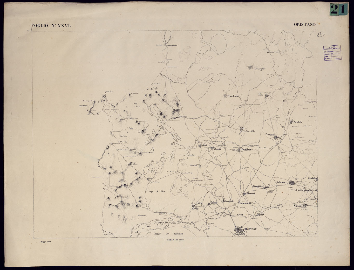 (N:23087) ATLANTE DELL'ISOLA DI SARDEGNA - FOGLIO XXVI ORISTANO. (CA000725) Carte e stampe antiche: riproduzione a colori su carta (formato A1)