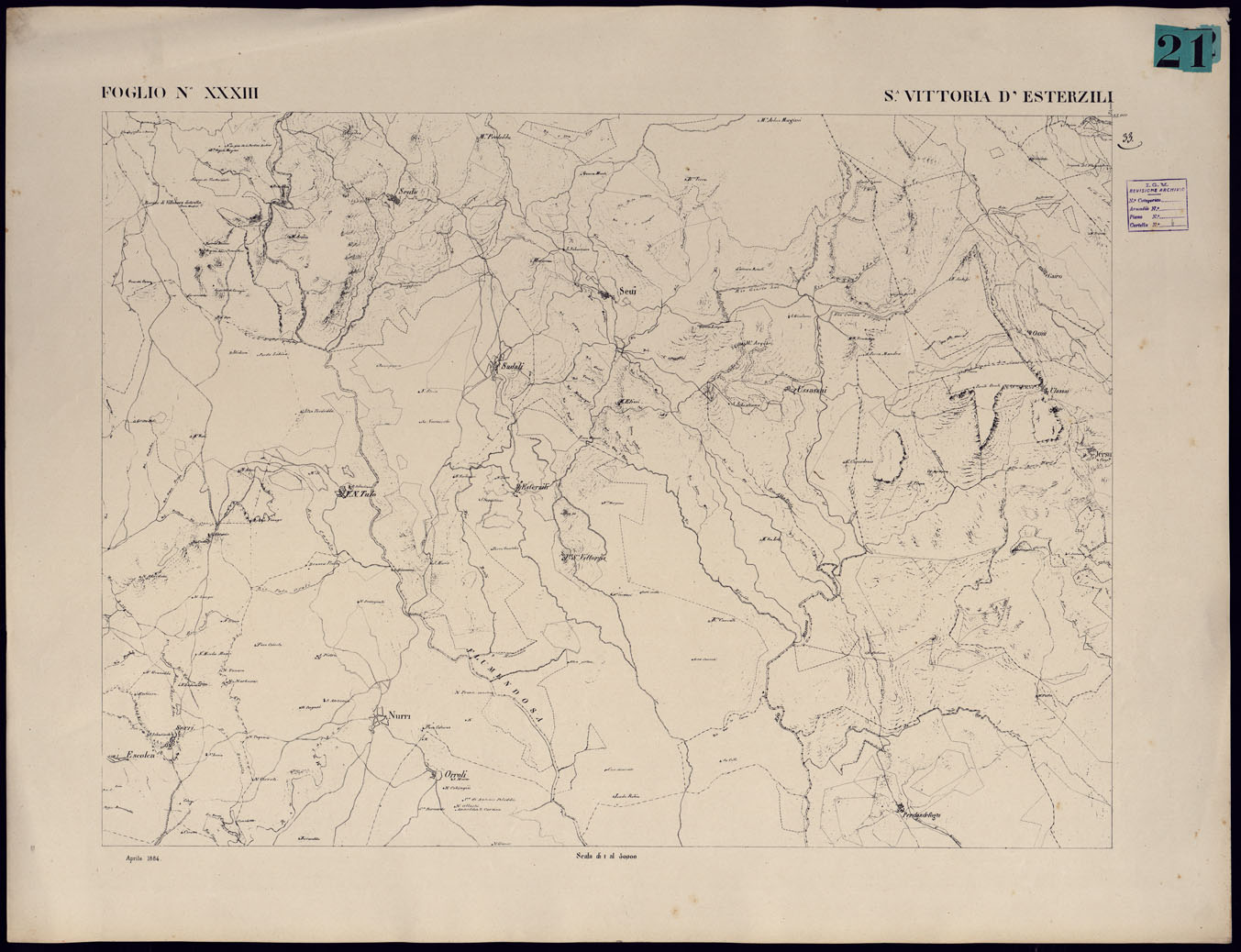 (N:23093) ATLANTE DELL'ISOLA DI SARDEGNA - FOGLIO XXXIII SANTA VITTORIA D'ESTERZILI. (CA000731) Carte e stampe antiche: riproduzione a colori su carta (formato A1)