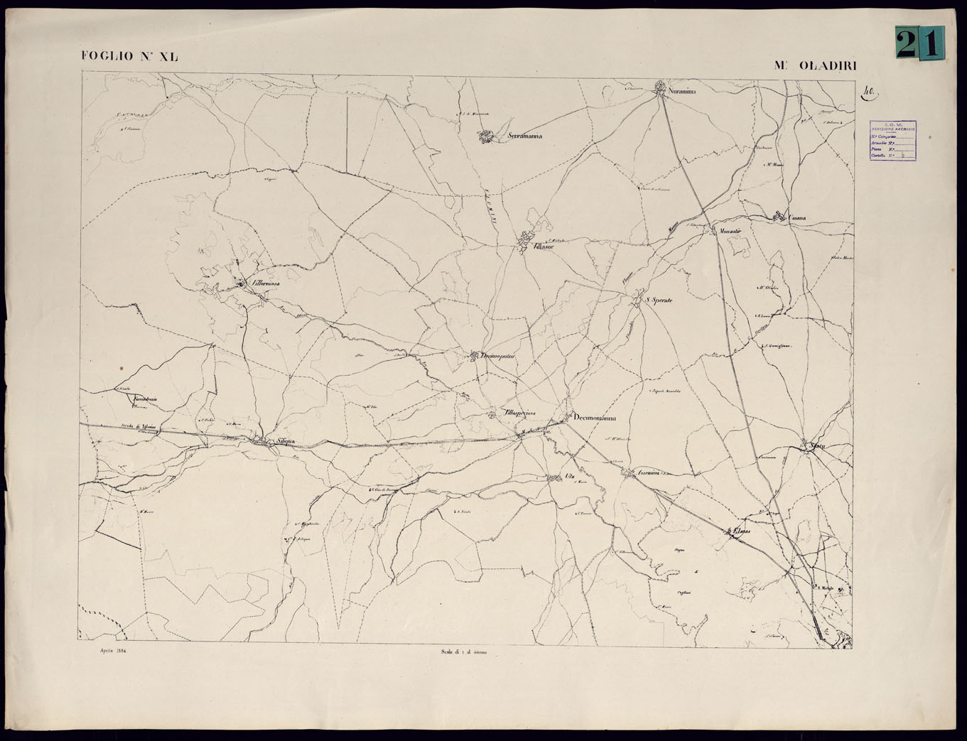 (N:23100) ATLANTE DELL'ISOLA DI SARDEGNA - FOGLIO XL M. OLADIRI. (CA000738) Carte e stampe antiche: riproduzione a colori su carta (formato A1)