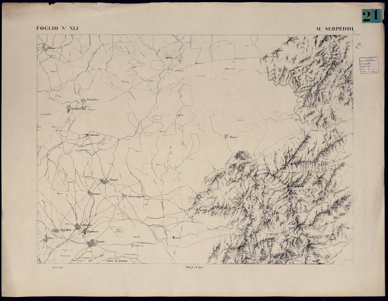 (N:23101) ATLANTE DELL'ISOLA DI SARDEGNA - FOGLIO XLI M. SERPEDDI. (CA000739) Carte e stampe antiche: riproduzione a colori su carta (formato A1)
