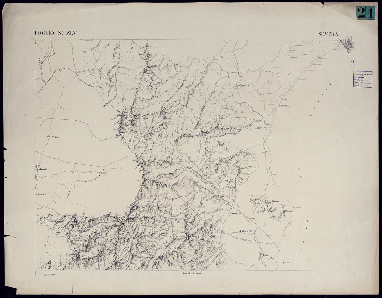 (N:23105) Atlante dell'Isola di Sardegna - Severa - Foglio XLV (CA000743) Carte e stampe antiche: riproduzione a colori su carta (formato A1)