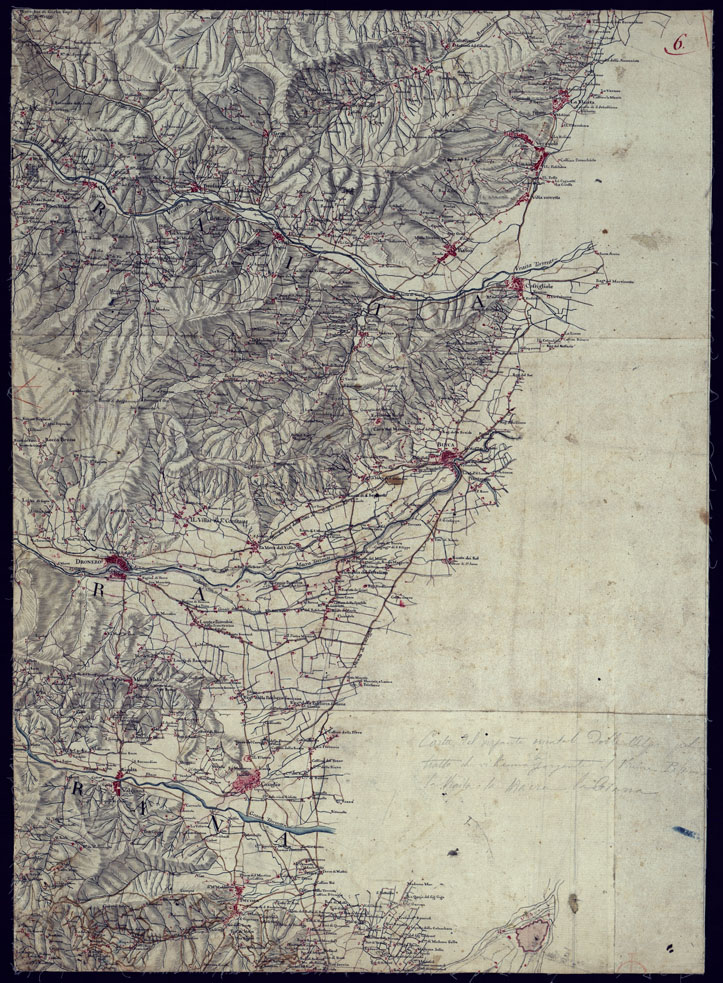 (N:23122) CARTA DEL VERSANTE ORIENTALE DEL ALPI TRA MONVISO E L'ENCIASTRAIA - FOGLIO 6. (CA000764) Carte e stampe antiche: riproduzione a colori su carta (formato A1)