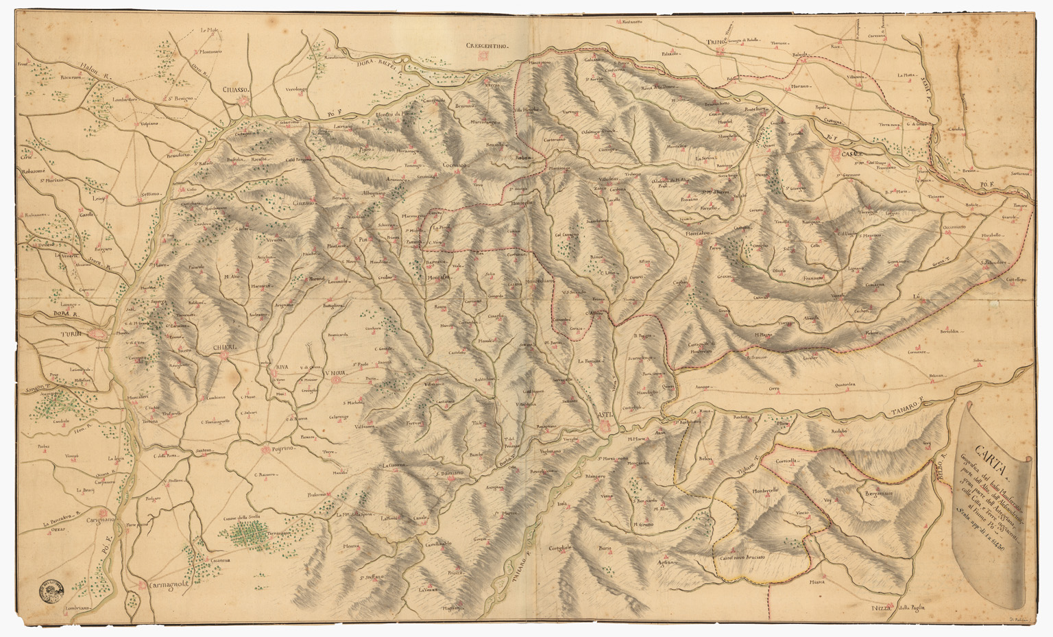 (N:8302) CARTA GEOGRAFICA DEL BASSO MONFERRATO, PARTE DELL'ALTO, DELL'ALESSANDRINO, GRAN PARTE DELL'ASTEGGIANA, COLLE CITTA', E TERRE AGGIACENTI AL FIUME PO' - Fronte/Retro (CA000850, CA000851) Carte e stampe antiche: riproduzione a colori su carta (formato A1)