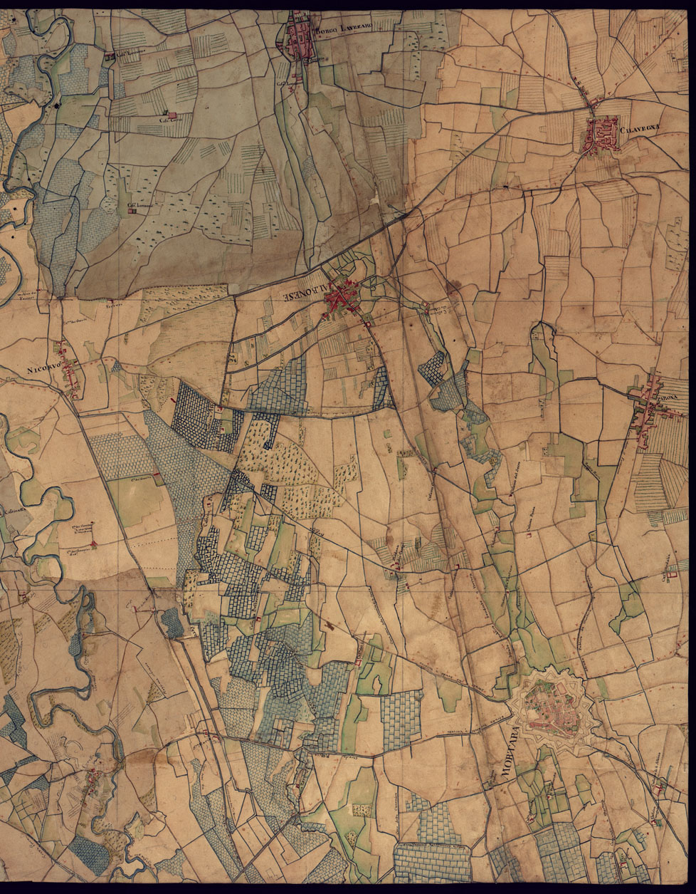 (N:14410) CARTA TOPOGRAFICA DELLA PROVINCIA DI MORTARA - FOGLIO 3 FRONTE/RETRO. (CA000906, CA000907, CA000908, CA000909) Carte e stampe antiche: riproduzione a colori su carta (formato A1)