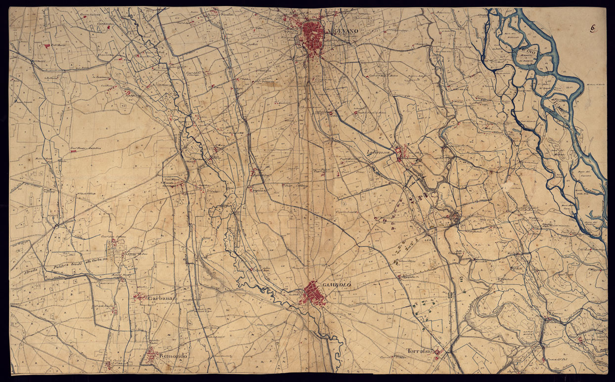 (N:10928) CARTA DELLA LUMELLINA RIDOTTA NELL'UFFICIO TOPOGRAFICO NE' MESI DI MAGGIO E GIUGNO 1816 - FOGLIO 6. (CA000960) Carte e stampe antiche: riproduzione a colori su carta (formato A1)