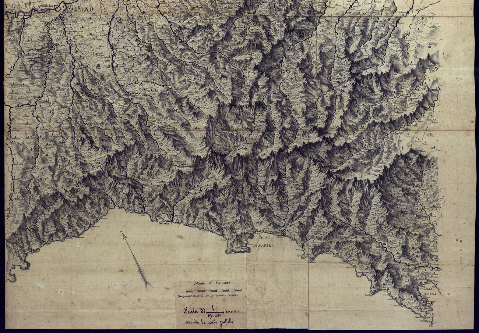 (N:8301) CARTA GEOGRAFICA DI PARTE DELLI STATI DI S.M. ALL'ORIENTE DEL PIEMONTE, DI TUTTO IL MILANESE IL PIACENTINO; E PARTE DELLA RIVIERA DEL LEVANTE DI GENOVA FATTA COI RIGLIEVI PER LA CORREZIONE DEL BORGOGNO QUANDO SI E' STAMPATO NELL'1783. (CA001003, CA001004, CA001005) Carte e stampe antiche: riproduzione a colori su carta (formato A1)