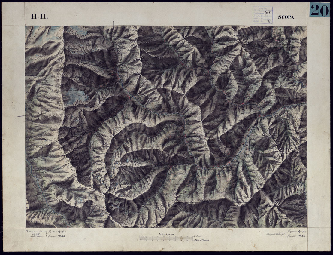 (N:12853) CARTA TOPOGRAFICA DEGLI STATI DI TERRA FERMA DI S.S.R.M. CARLO ALBERTO RE DI SARDEGNA FATTA DAL CORPO DELLO STATO MAGGIORE COMANDATO DAL TEN.TE GEN.LE B.NE DI MONTHOUX ALLA SCALA DI 1 50.000 1831 - FOGLIO H.11 SCOPA. (CA001032) Carte e stampe antiche: riproduzione a colori su carta (formato A1)