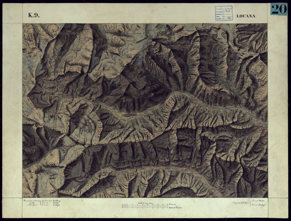 (N:12124) CARTA TOPOGRAFICA DEGLI STATI DI TERRA FERMA DI S.S.R.M. CARLO ALBERTO RE DI SARDEGNA FATTA DAL CORPO DELLO STATO MAGGIORE COMANDATO DAL TEN.TE GEN.LE B.NE DI MONTHOUX ALLA SCALA DI 1 50.000 1831 - FOGLIO K.9 LOCANA. (CA001048) Carte e stampe antiche: riproduzione a colori su carta (formato A1)