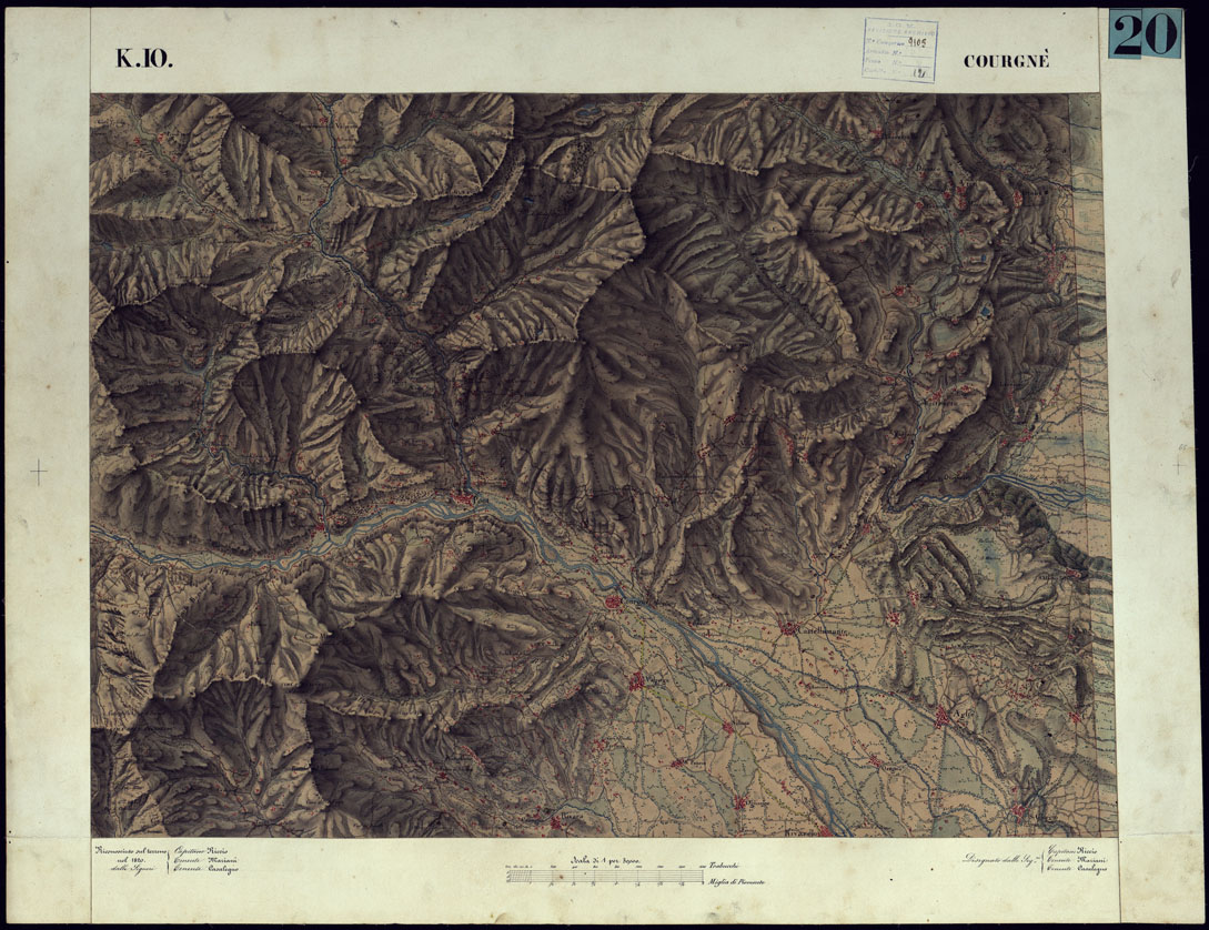 (N:12123) CARTA TOPOGRAFICA DEGLI STATI DI TERRA FERMA DI S.S.R.M. CARLO ALBERTO RE DI SARDEGNA FATTA DAL CORPO DELLO STATO MAGGIORE COMANDATO DAL TEN.TE GEN.LE B.NE DI MONTHOUX ALLA SCALA DI 1 50.000 1831 - FOGLIO K.10 COURGNE'. (CA001049) Carte e stampe antiche: riproduzione a colori su carta (formato A1)