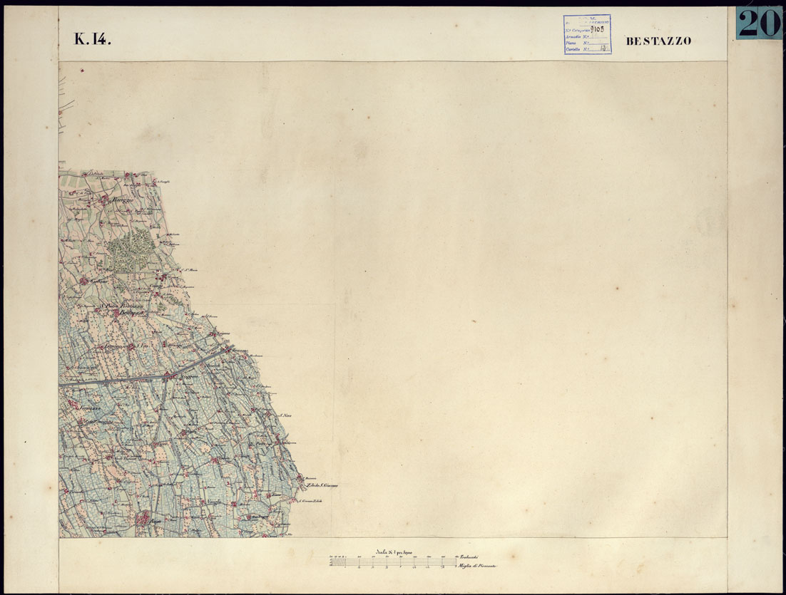 (N:12099) CARTA TOPOGRAFICA DEGLI STATI DI TERRA FERMA DI S.S.R.M. CARLO ALBERTO RE DI SARDEGNA FATTA DAL CORPO DELLO STATO MAGGIORE COMANDATO DAL TEN.TE GEN.LE B.NE DI MONTHOUX ALLA SCALA DI 1 50.000 1831 - FOGLIO K.14 BESTAZZO. (CA001053) Carte e stampe antiche: riproduzione a colori su carta (formato A1)
