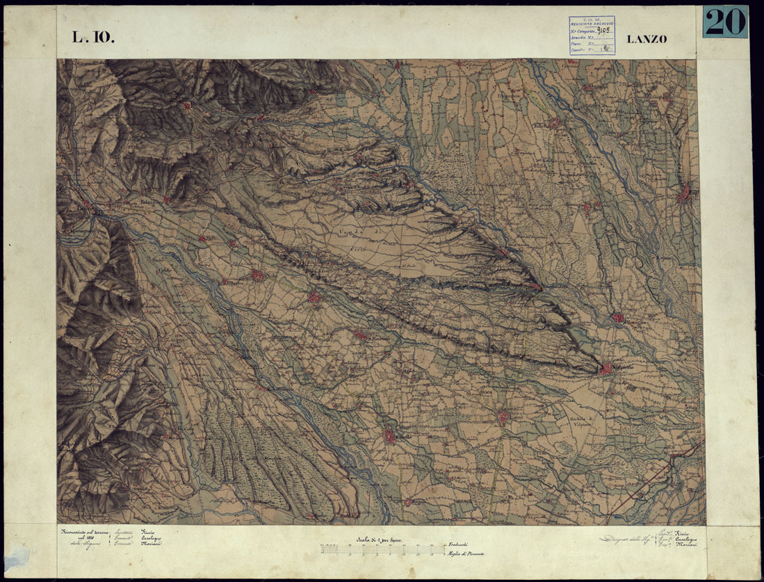 (N:11795) CARTA TOPOGRAFICA DEGLI STATI DI TERRA FERMA DI S.S.R.M. CARLO ALBERTO RE DI SARDEGNA FATTA DAL CORPO DELLO STATO MAGGIORE COMANDATO DAL TEN.TE GEN.LE B.NE DI MONTHOUX ALLA SCALA DI 1 50.000 1831 - FOGLIO L.10 LANZO. (CA001058) Carte e stampe antiche: riproduzione a colori su carta (formato A1)