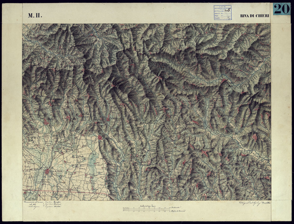 (N:11566) CARTA TOPOGRAFICA DEGLI STATI DI TERRA FERMA DI S.S.R.M. CARLO ALBERTO RE DI SARDEGNA FATTA DAL CORPO DELLO STATO MAGGIORE COMANDATO DAL TEN.TE GEN.LE B.NE DI MONTHOUX ALLA SCALA DI 1 50.000 1831 - FOGLIO M.11  RIVA DI CHIERI. (CA001069) Carte e stampe antiche: riproduzione a colori su carta (formato A1)