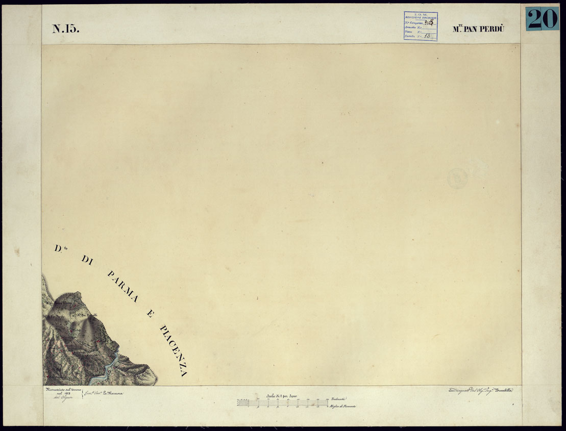 (N:11444) CARTA TOPOGRAFICA DEGLI STATI DI TERRA FERMA DI S.S.R.M. CARLO ALBERTO RE DI SARDEGNA FATTA DAL CORPO DELLO STATO MAGGIORE COMANDATO DAL TEN.TE GEN.LE B.NE DI MONTHOUX ALLA SCALA DI 1 50.000 1831 - FOGLIO N.15 M. PAN PERDU'. (CA001081) Carte e stampe antiche: riproduzione a colori su carta (formato A1)