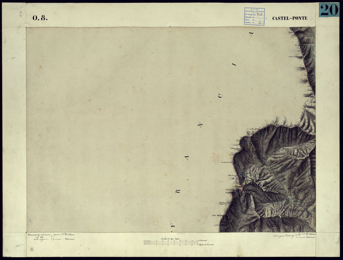 (N:11440) CARTA TOPOGRAFICA DEGLI STATI DI TERRA FERMA DI S.S.R.M. CARLO ALBERTO RE DI SARDEGNA FATTA DAL CORPO DELLO STATO MAGGIORE COMANDATO DAL TEN.TE GEN.LE B.NE DI MONTHOUX ALLA SCALA DI 1 50.000 1831 - FOGLIO O.8 CASTEL-PONTE. (CA001082) Carte e stampe antiche: riproduzione a colori su carta (formato A1)
