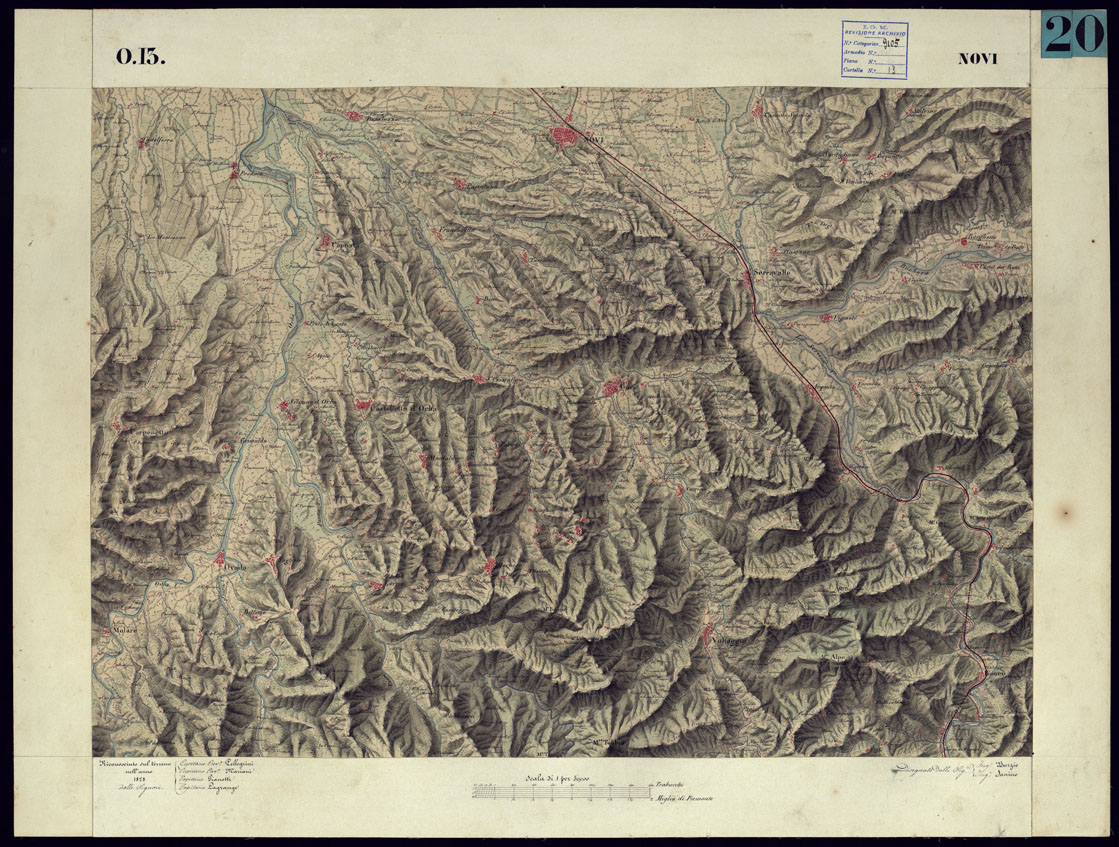 (N:11428) CARTA TOPOGRAFICA DEGLI STATI DI TERRA FERMA DI S.S.R.M. CARLO ALBERTO RE DI SARDEGNA FATTA DAL CORPO DELLO STATO MAGGIORE COMANDATO DAL TEN.TE GEN.LE B.NE DI MONTHOUX ALLA SCALA DI 1 50.000 1831 - FOGLIO O.13 NOVI. (CA001087) Carte e stampe antiche: riproduzione a colori su carta (formato A1)