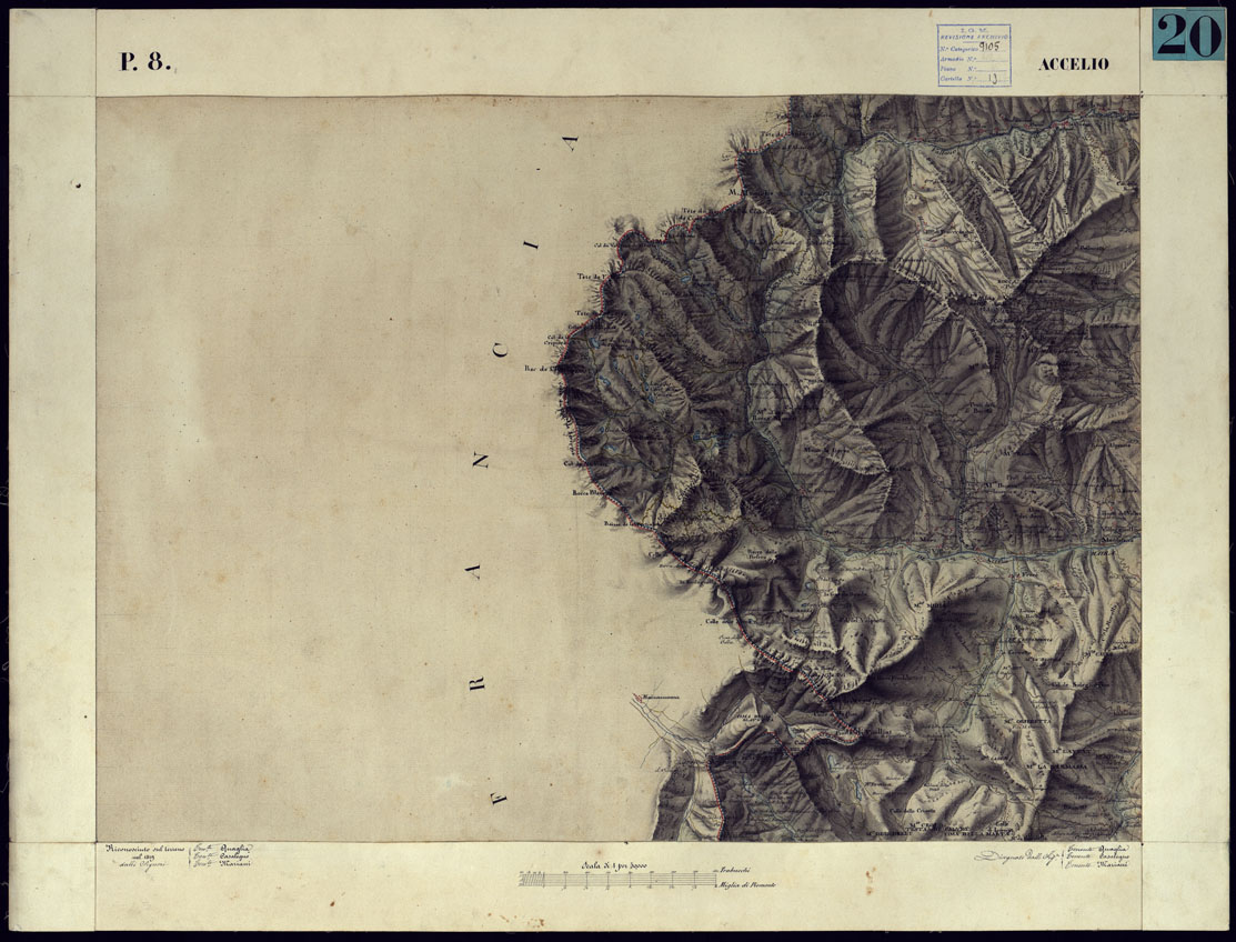 (N:11322) CARTA TOPOGRAFICA DEGLI STATI DI TERRA FERMA DI S.S.R.M. CARLO ALBERTO RE DI SARDEGNA FATTA DAL CORPO DELLO STATO MAGGIORE COMANDATO DAL TEN.TE GEN.LE B.NE DI MONTHOUX ALLA SCALA DI 1 50.000 1831 - FOGLIO P.8 ACCELIO. (CA001090) Carte e stampe antiche: riproduzione a colori su carta (formato A1)