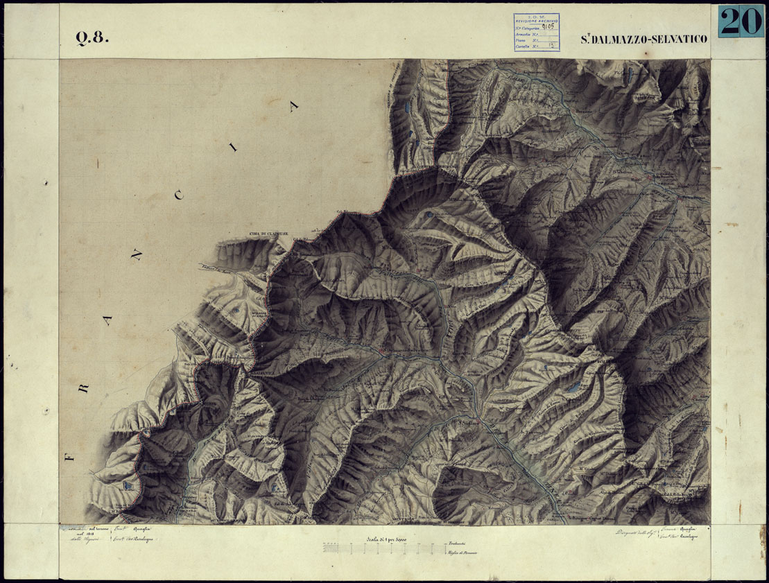 (N:11291) CARTA TOPOGRAFICA DEGLI STATI DI TERRA FERMA DI S.S.R.M. CARLO ALBERTO RE DI SARDEGNA FATTA DAL CORPO DELLO STATO MAGGIORE COMANDATO DAL TEN.TE GEN.LE B.NE DI MONTHOUX ALLA SCALA DI 1 50.000 1831 - FOGLIO Q.8 S. DALMAZZO-SELVATICO. (CA001098) Carte e stampe antiche: riproduzione a colori su carta (formato A1)