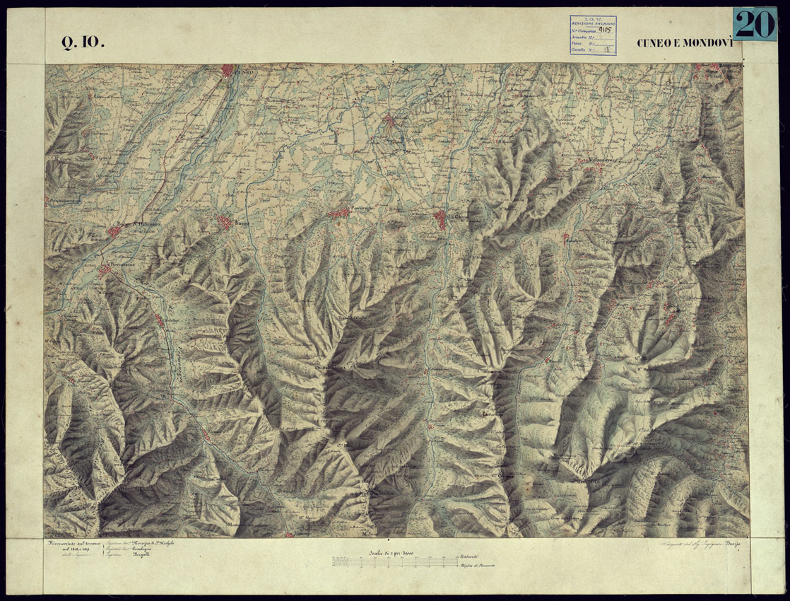 (N:11245) CARTA TOPOGRAFICA DEGLI STATI DI TERRA FERMA DI S.S.R.M. CARLO ALBERTO RE DI SARDEGNA FATTA DAL CORPO DELLO STATO MAGGIORE COMANDATO DAL TEN.TE GEN.LE B.NE DI MONTHOUX ALLA SCALA DI 1 50.000 1831 - FOGLIO Q.10 MONDOVI'. (CA001100) Carte e stampe antiche: riproduzione a colori su carta (formato A1)