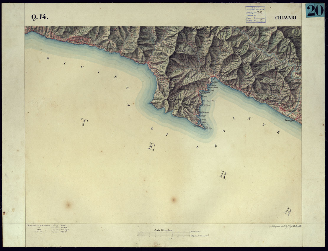 (N:11206) CARTA TOPOGRAFICA DEGLI STATI DI TERRA FERMA DI S.S.R.M. CARLO ALBERTO RE DI SARDEGNA FATTA DAL CORPO DELLO STATO MAGGIORE COMANDATO DAL TEN.TE GEN.LE B.NE DI MONTHOUX ALLA SCALA DI 1 50.000 1831 - FOGLIO  Q.14 CHIAVARI. (CA001104) Carte e stampe antiche: riproduzione a colori su carta (formato A1)