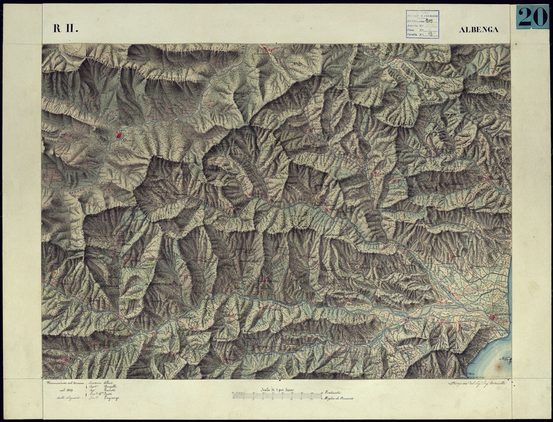 (N:11068) CARTA TOPOGRAFICA DEGLI STATI DI TERRA FERMA DI S.S.R.M. CARLO ALBERTO RE DI SARDEGNA FATTA DAL CORPO DELLO STATO MAGGIORE COMANDATO DAL TEN.TE GEN.LE B.NE DI MONTHOUX ALLA SCALA DI 1 50.000 1831 - FOGLIO R.11 ALBENGA. (CA001110) Carte e stampe antiche: riproduzione a colori su carta (formato A1)
