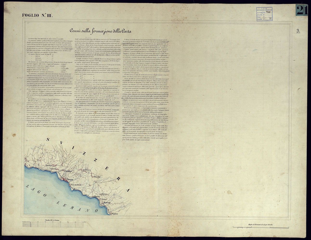 (N:23183) CARTA TOPOGRAFICA DEGLI STATI IN TERRAFERMA DI S.M. IL RE DI SARDEGNA ALLA SCALA DI 1 A 50.000 OPERA DEL CORPO REALE DELLO STATO MAGGIORE - FOGLIO NIII + CENNI SULLA FORMAZIONE DELLA CARTA (CA001127) Carte e stampe antiche: riproduzione a colori su carta (formato A1)