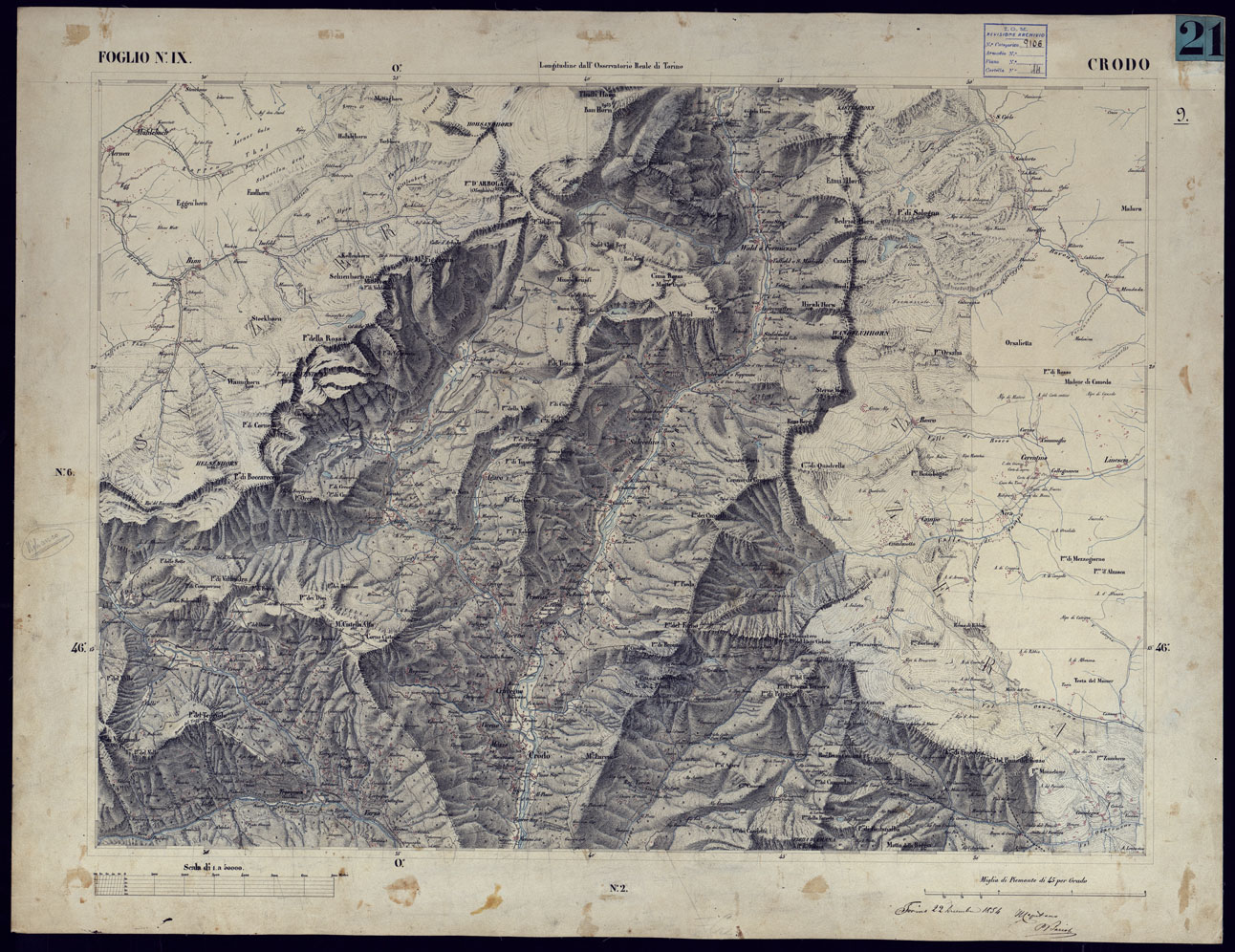 (N:23190) CARTA TOPOGRAFICA DEGLI STATI IN TERRAFERMA DI S.M. IL RE DI SARDEGNA ALLA SCALA DI 1 A 50.000 OPERA DEL CORPO REALE DELLO STATO MAGGIORE - FOGLIO NIX CRODO (CA001133) Carte e stampe antiche: riproduzione a colori su carta (formato A1)