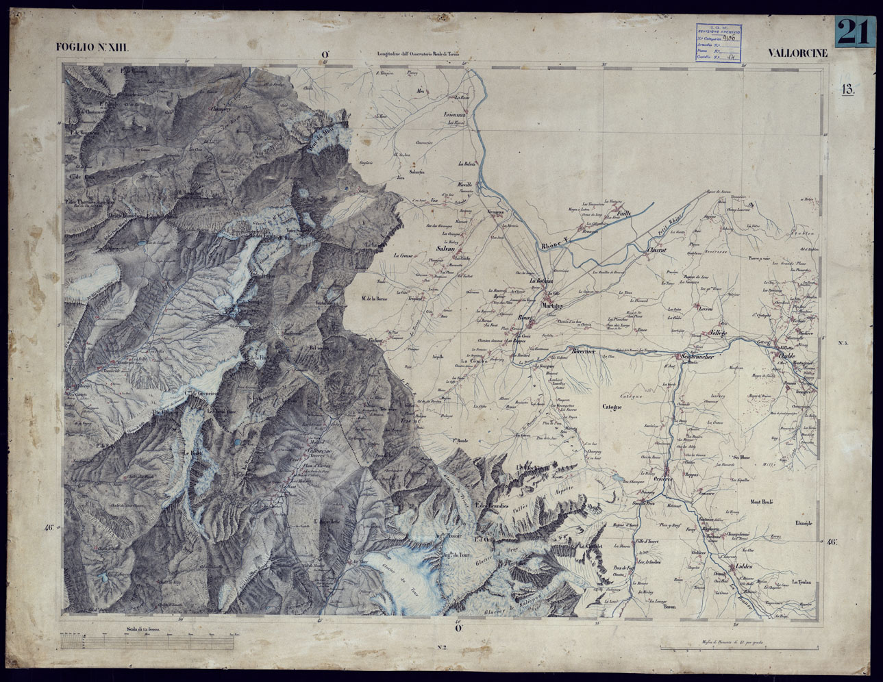 (N:23194) CARTA TOPOGRAFICA DEGLI STATI IN TERRAFERMA DI S.M. IL RE DI SARDEGNA ALLA SCALA DI 1 A 50.000 OPERA DEL CORPO REALE DELLO STATO MAGGIORE - FOGLIO NXIII  VALLORCINE (CA001137) Carte e stampe antiche: riproduzione a colori su carta (formato A1)