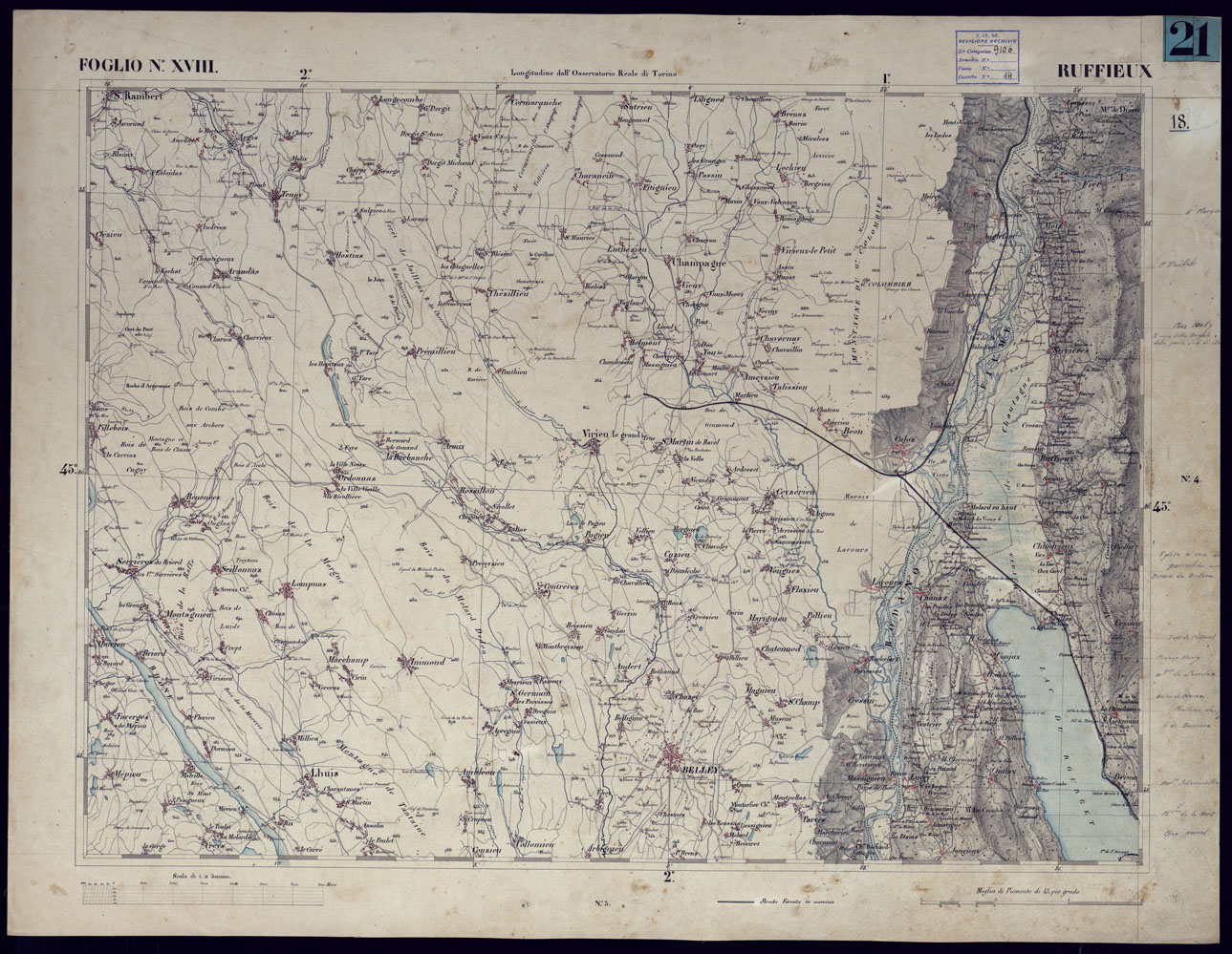 (N:23199) CARTA TOPOGRAFICA DEGLI STATI IN TERRAFERMA DI S.M. IL RE DI SARDEGNA ALLA SCALA DI 1 A 50.000 OPERA DEL CORPO REALE DELLO STATO MAGGIORE - FOGLIO NXVIII RUFFIEUX (CA001142) Carte e stampe antiche: riproduzione a colori su carta (formato A1)