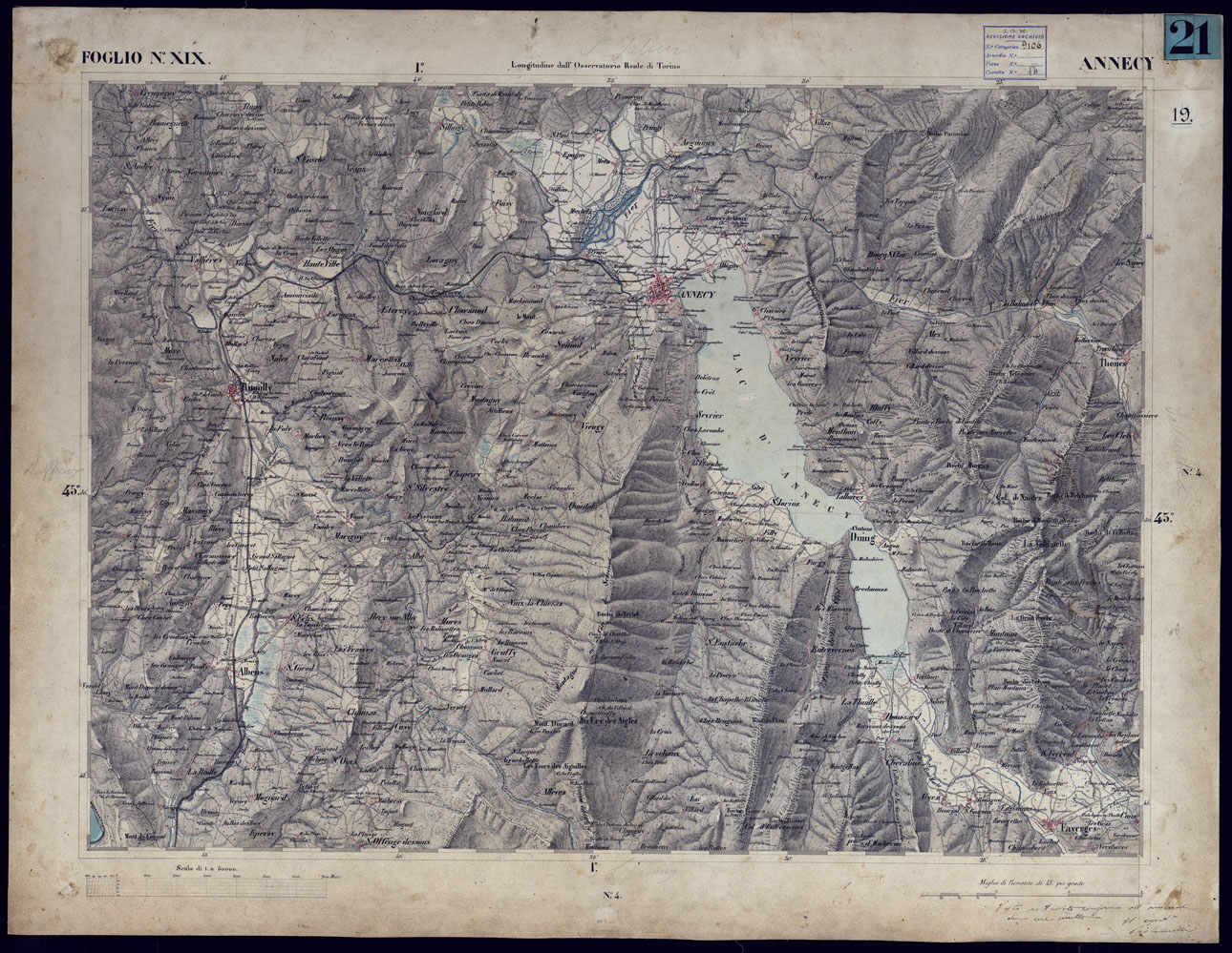 (N:23200) CARTA TOPOGRAFICA DEGLI STATI IN TERRAFERMA DI S.M. IL RE DI SARDEGNA ALLA SCALA DI 1 A 50.000 OPERA DEL CORPO REALE DELLO STATO MAGGIORE - FOGLIO NXIX ANNECY (CA001143) Carte e stampe antiche: riproduzione a colori su carta (formato A1)