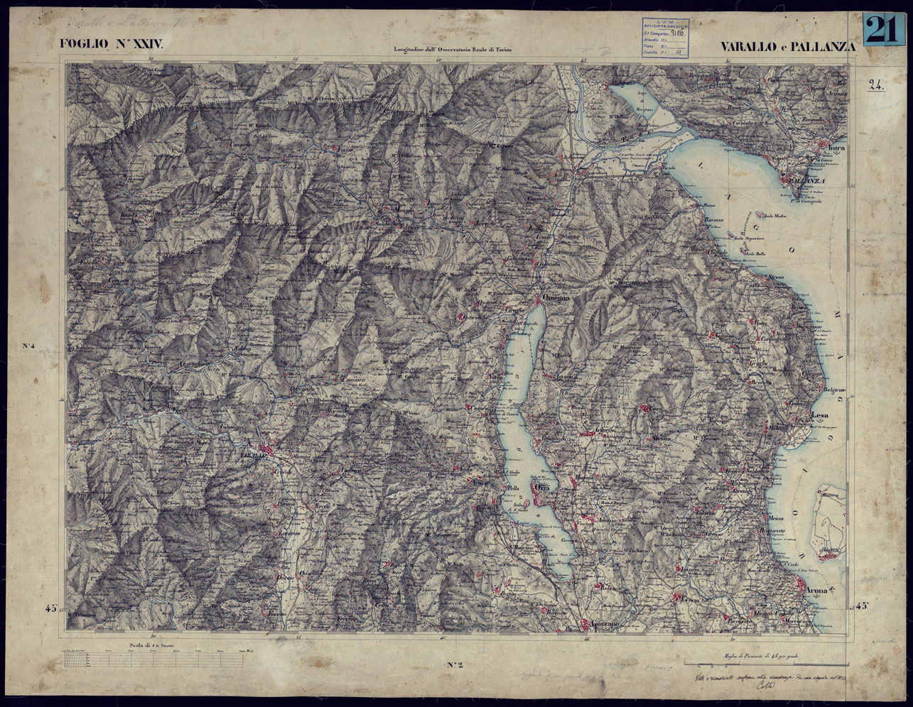 (N:23206) CARTA TOPOGRAFICA DEGLI STATI IN TERRAFERMA DI S.M. IL RE DI SARDEGNA ALLA SCALA DI 1 A 50.000 OPERA DEL CORPO REALE DELLO STATO MAGGIORE - FOGLIO NXXIV  VARALLO E PALLANZA (CA001149) Carte e stampe antiche: riproduzione a colori su carta (formato A1)