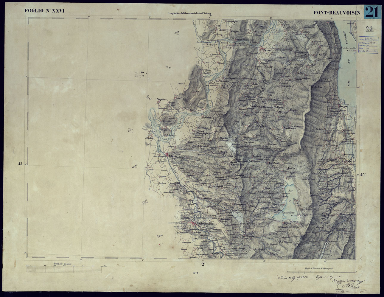 (N:23208) CARTA TOPOGRAFICA DEGLI STATI IN TERRAFERMA DI S.M. IL RE DI SARDEGNA ALLA SCALA DI 1 A 50.000 OPERA DEL CORPO REALE DELLO STATO MAGGIORE - FOGLIO NXXVI PONT-BEAUVOISIN (CA001151) Carte e stampe antiche: riproduzione a colori su carta (formato A1)