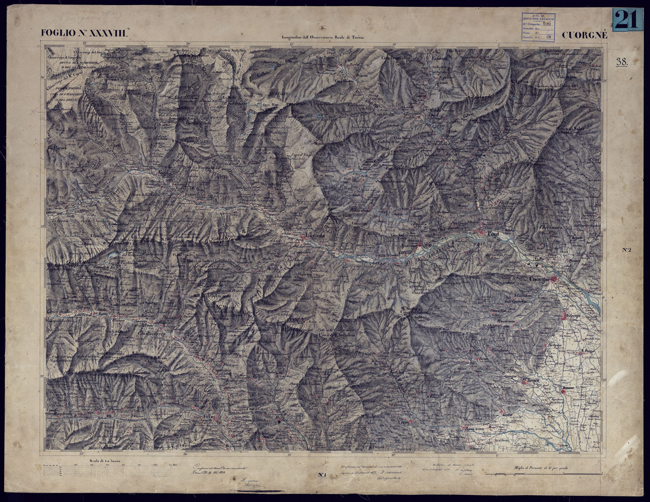 (N:23230) CARTA TOPOGRAFICA DEGLI STATI IN TERRAFERMA DI S.M. IL RE DI SARDEGNA ALLA SCALA DI 1 A 50.000 OPERA DEL CORPO REALE DELLO STATO MAGGIORE - FOGLIO NXXXVIII COURGNE' (CA001163) Carte e stampe antiche: riproduzione a colori su carta (formato A1)