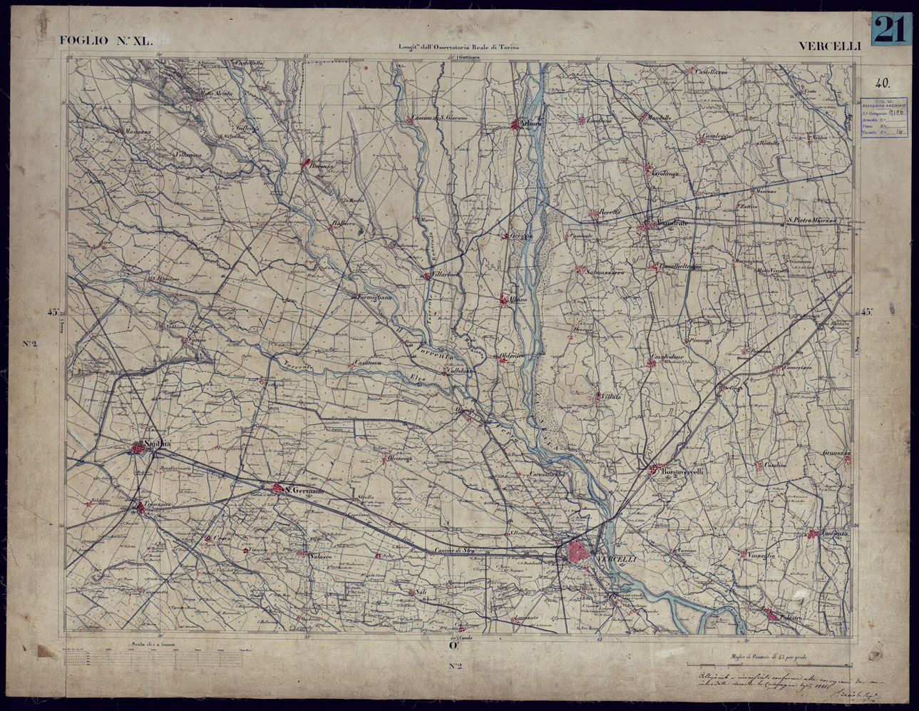 (N:23232) CARTA TOPOGRAFICA DEGLI STATI IN TERRAFERMA DI S.M. IL RE DI SARDEGNA ALLA SCALA DI 1 A 50.000 OPERA DEL CORPO REALE DELLO STATO MAGGIORE - FOGLIO NXL VERCELLI (CA001165) Carte e stampe antiche: riproduzione a colori su carta (formato A1)