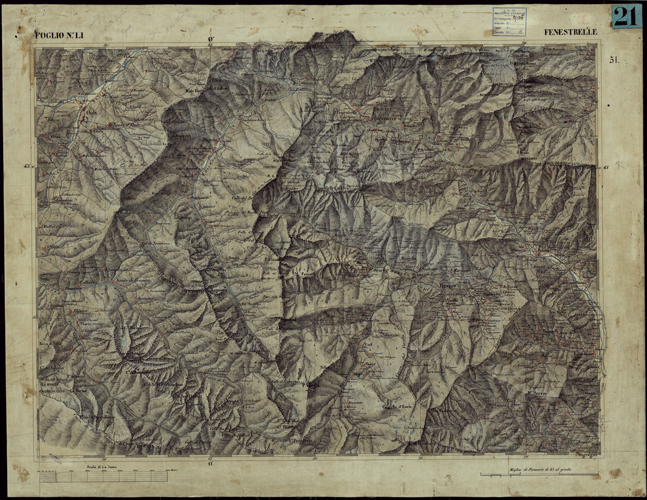 (N:23244) CARTA TOPOGRAFICA DEGLI STATI IN TERRAFERMA DI S.M. IL RE DI SARDEGNA ALLA SCALA DI 1 A 50.000 OPERA DEL CORPO REALE DELLO STATO MAGGIORE - FOGLIO NLI FENESTRELLE (CA001177) Carte e stampe antiche: riproduzione a colori su carta (formato A1)