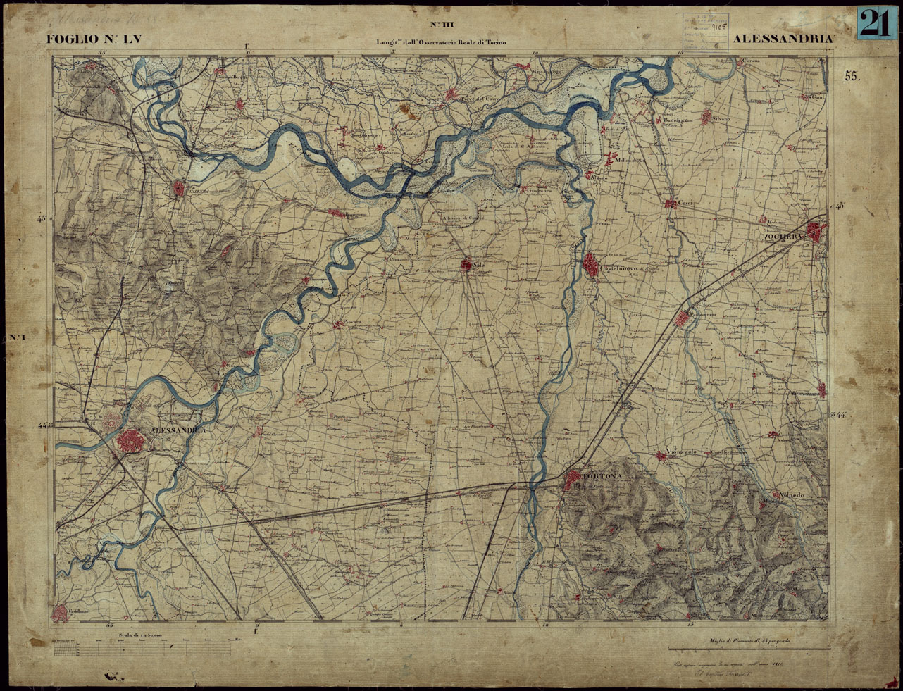 (N:23248) CARTA TOPOGRAFICA DEGLI STATI IN TERRAFERMA DI S.M. IL RE DI SARDEGNA ALLA SCALA DI 1 A 50.000 OPERA DEL CORPO REALE DELLO STATO MAGGIORE - FOGLIO NLV ALESSANDRIA (CA001181) Carte e stampe antiche: riproduzione a colori su carta (formato A1)