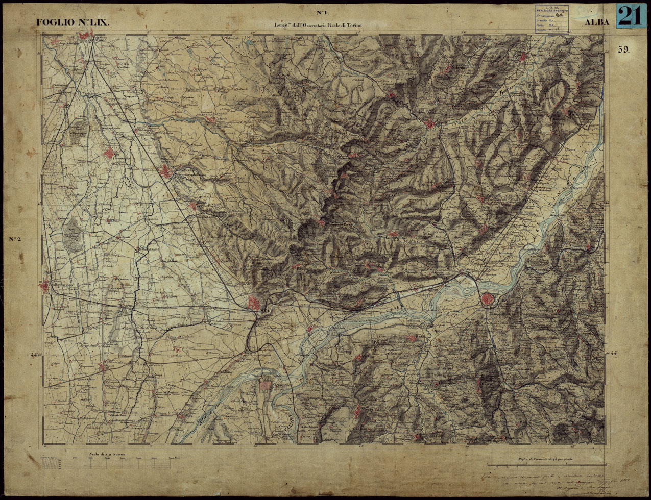 (N:23252) CARTA TOPOGRAFICA DEGLI STATI IN TERRAFERMA DI S.M. IL RE DI SARDEGNA ALLA SCALA DI 1 A 50.000 OPERA DEL CORPO REALE DELLO STATO MAGGIORE - FOGLIO NLIX  ALBA (CA001185) Carte e stampe antiche: riproduzione a colori su carta (formato A1)