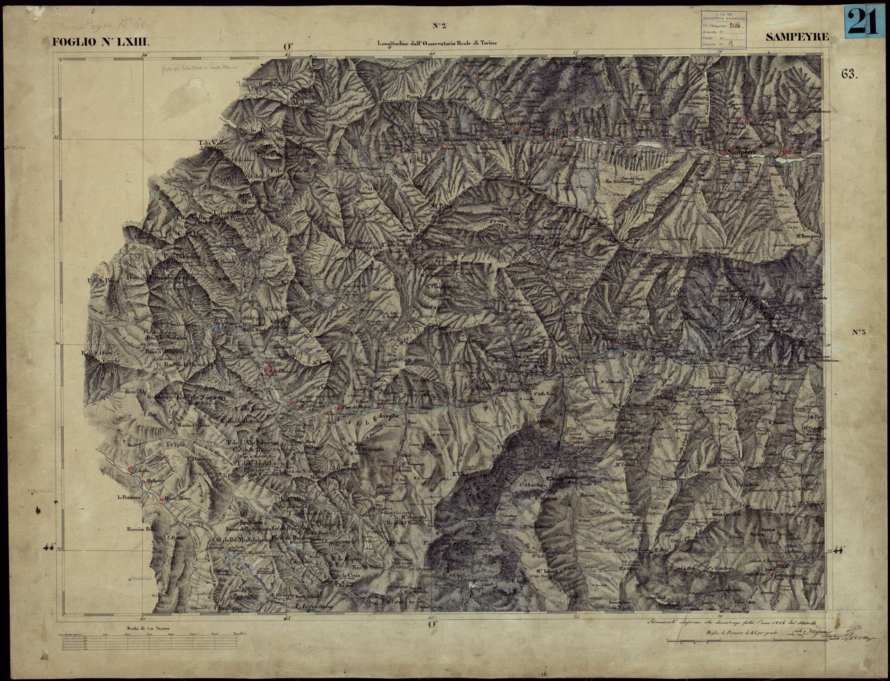 (N:23256) CARTA TOPOGRAFICA DEGLI STATI IN TERRAFERMA DI S.M. IL RE DI SARDEGNA ALLA SCALA DI 1 A 50.000 OPERA DEL CORPO REALE DELLO STATO MAGGIORE - FOGLIO NLXIII SAMPEYRE (CA001189) Carte e stampe antiche: riproduzione a colori su carta (formato A1)