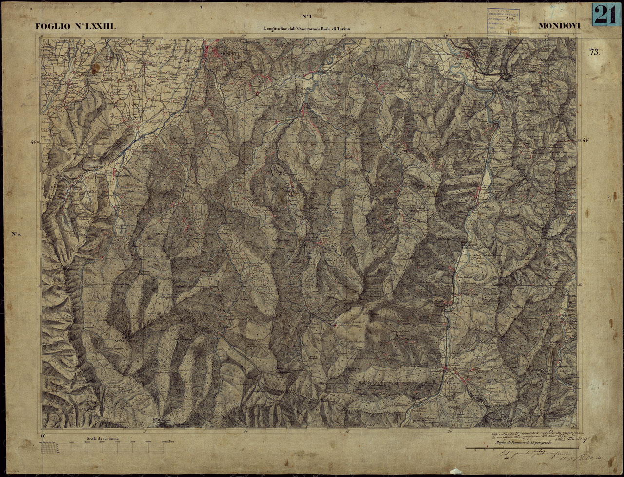 (N:23266) CARTA TOPOGRAFICA DEGLI STATI IN TERRAFERMA DI S.M. IL RE DI SARDEGNA ALLA SCALA DI 1 A 50.000 OPERA DEL CORPO REALE DELLO STATO MAGGIORE - FOGLIO NLXXIII MONDOVI' (CA001199) Carte e stampe antiche: riproduzione a colori su carta (formato A1)