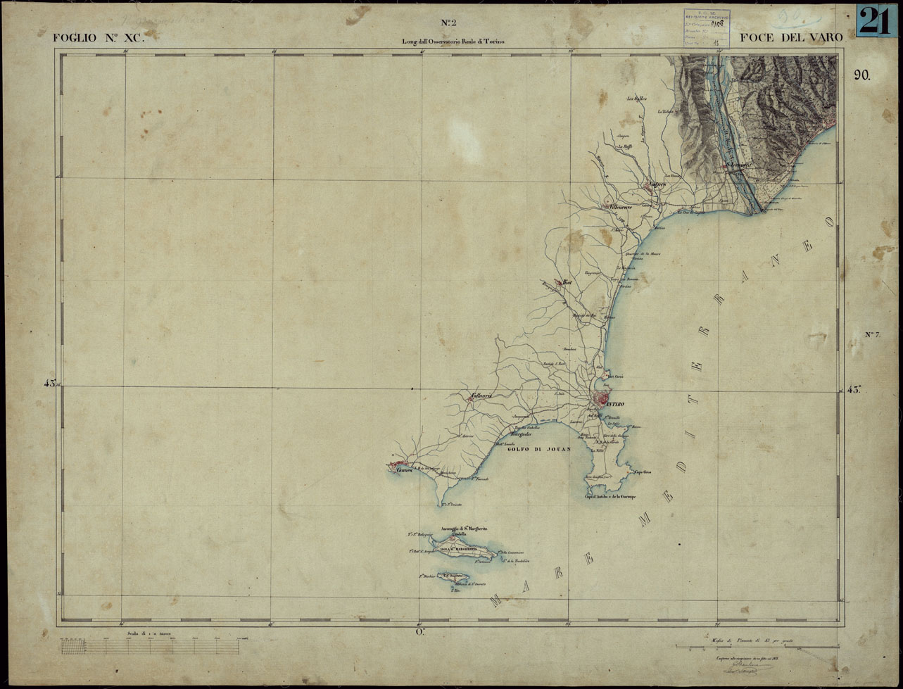 (N:23283) CARTA TOPOGRAFICA DEGLI STATI IN TERRAFERMA DI S.M. IL RE DI SARDEGNA ALLA SCALA DI 1 A 50.000 OPERA DEL CORPO REALE DELLO STATO MAGGIORE - FOGLIO NXC FOCE DEL VARO (CA001216) Carte e stampe antiche: riproduzione a colori su carta (formato A1)