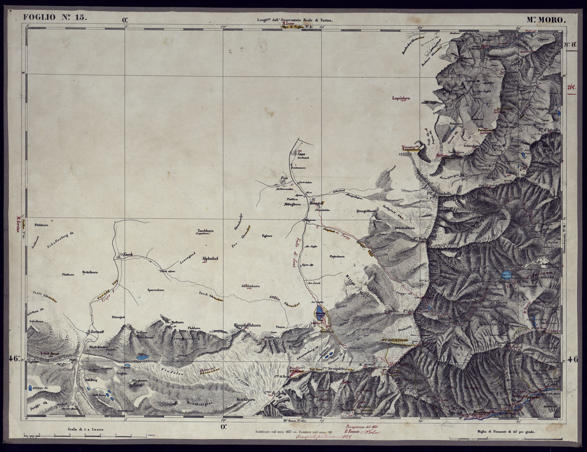 (N:23288) CARTA TOPOGRAFICA DEGLI STATI IN TERRAFERMA DI S.M. IL RE DI SARDEGNA ALLA SCALA DI 1 A 50.000 OPERA DEL CORPO REALE DELLO STATO MAGGIORE - FOGLIO N15 M. MORO (CA001221) Carte e stampe antiche: riproduzione a colori su carta (formato A1)