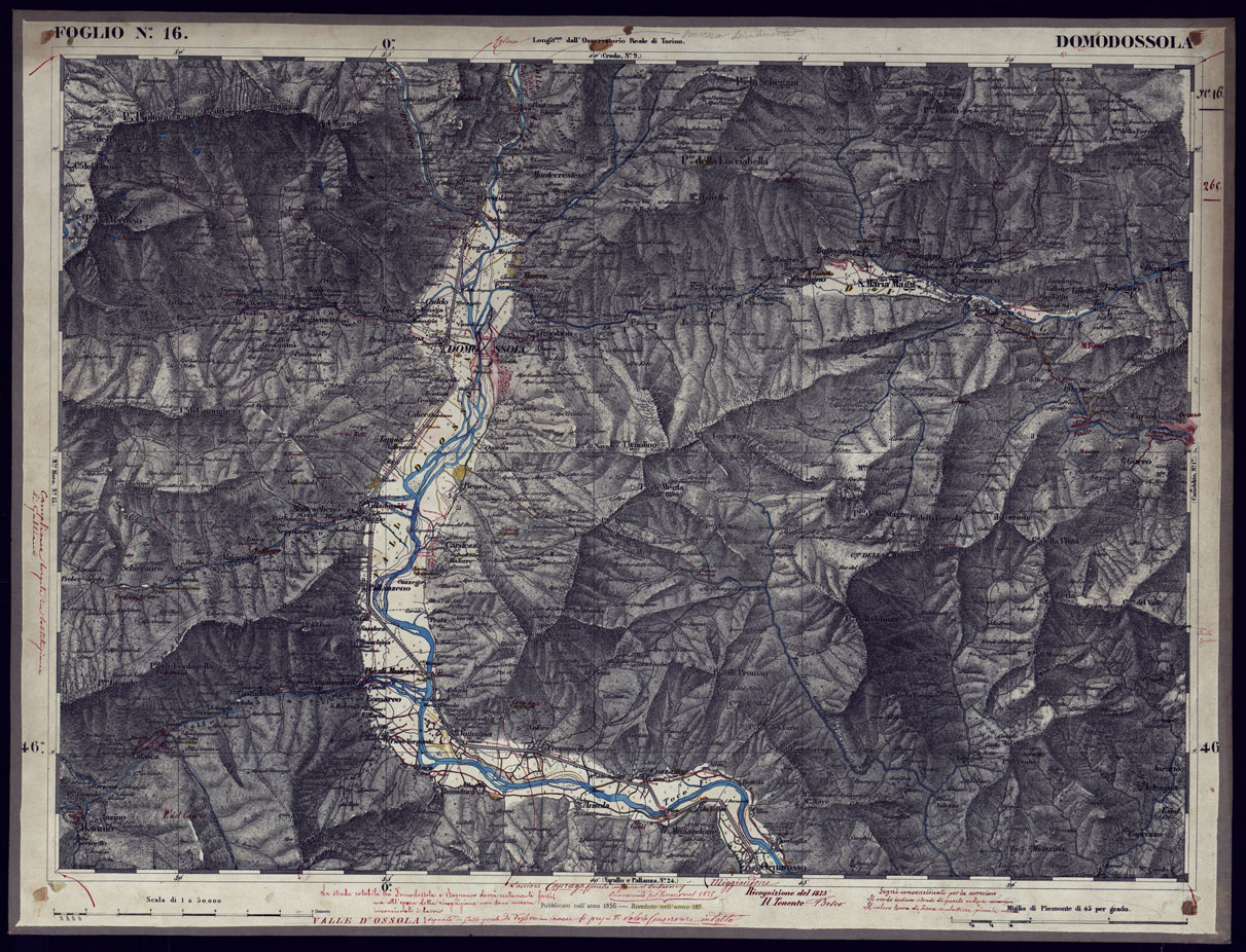 (N:23289) CARTA TOPOGRAFICA DEGLI STATI IN TERRAFERMA DI S.M. IL RE DI SARDEGNA ALLA SCALA DI 1 A 50.000 OPERA DEL CORPO REALE DELLO STATO MAGGIORE - FOGLIO N16 DOMODOSSOLA (CA001222) Carte e stampe antiche: riproduzione a colori su carta (formato A1)