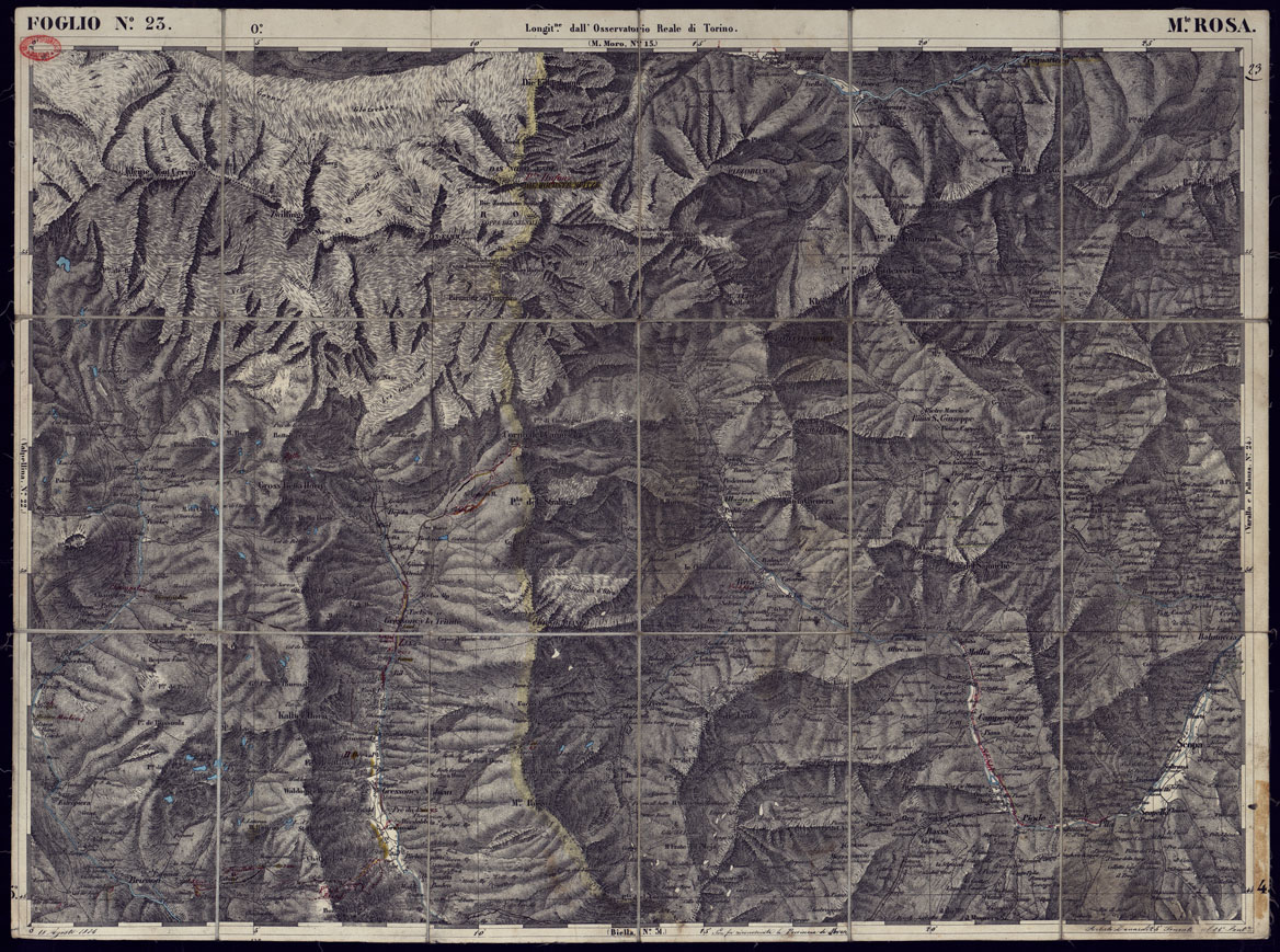 (N:23293) CARTA TOPOGRAFICA DEGLI STATI IN TERRAFERMA DI S.M. IL RE DI SARDEGNA ALLA SCALA DI 1 A 50.000 OPERA DEL CORPO REALE DELLO STATO MAGGIORE - FOGLIO N23 M. ROSA (CA001226) Carte e stampe antiche: riproduzione a colori su carta (formato A1)